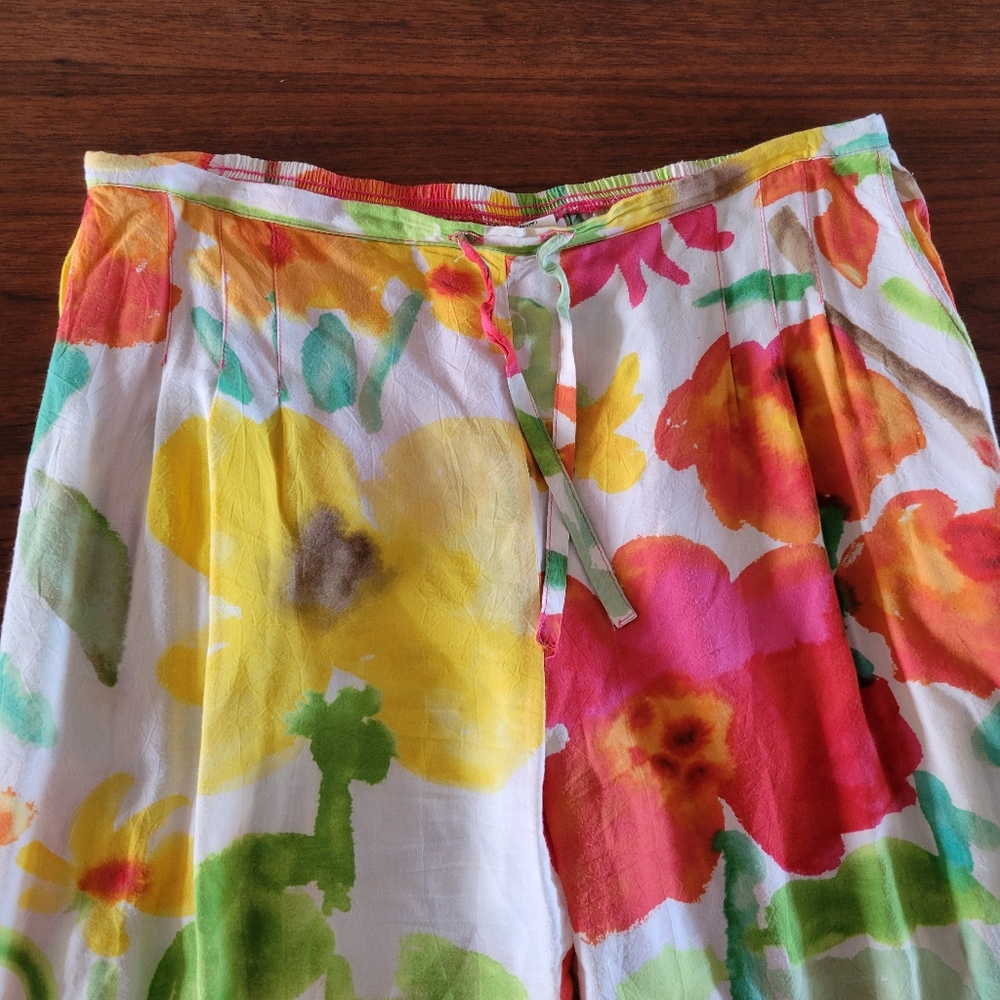 Jams World Top Pants Set Button Shirt Wide Leg Colorful Floral Farkas Womens L - Picture 9 of 12